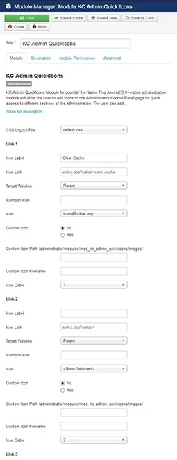 KC Admin QuickIcons Joomla! 3.0 administrator module parameters