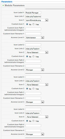KC Admin QuickIcons Joomla! administrator module parameters