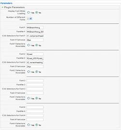 Cufón Joomla! plugin parameters